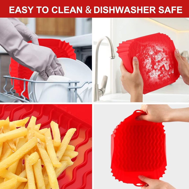 Apluskis 2-Pack Square Silicone Air Fryer Liners Pot, 8-Inch Reusable Inserts for 4–7QT Air Fryers, Food-Safe Oven Accessories - Image 5